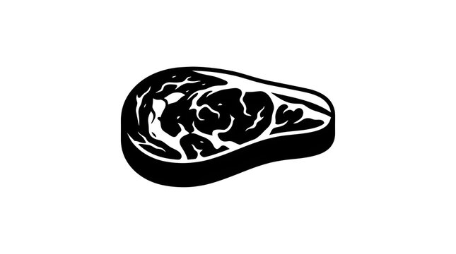 Black and White Beef Steak Slice Icon or Logo Design. Top-Down Isolated Vector Outline of Raw Meat Cut for Food Service, Butcher Shop, and BBQ
