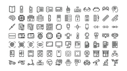テクノロジーとガジェットのモノクロベクターアイコンセット © Sabri