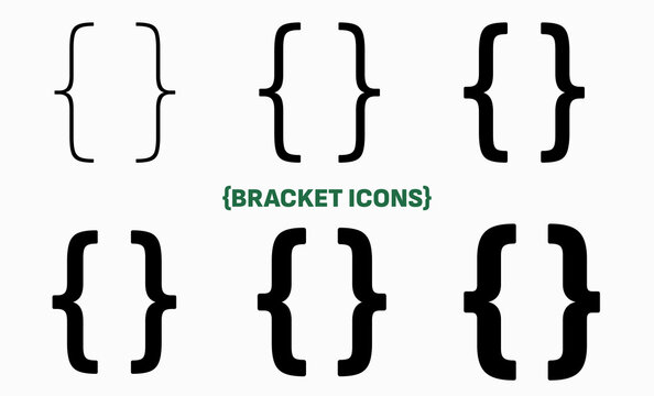 Curly bracket icon set. Different curly brace symbols for graphic design and programming.
