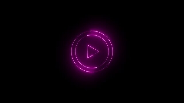 Glowing neon Minimalist white video play button icon on.