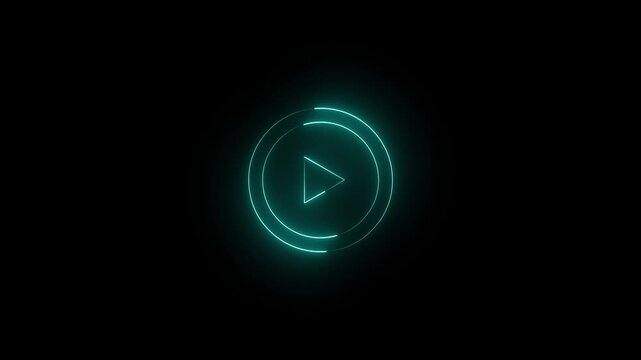 Glowing neon Minimalist white video play button icon on.