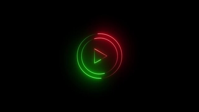 Glowing neon Minimalist white video play button icon on.