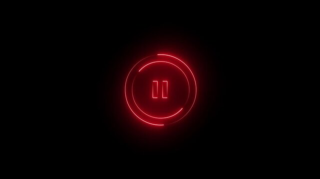 neon media player pause icon. audio play stop control circle pause button on.