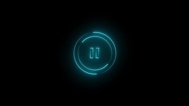 neon media player pause icon. audio play stop control circle pause button on.