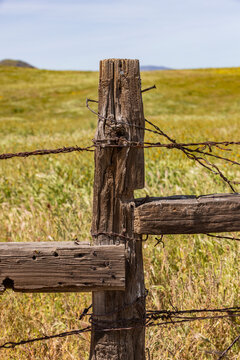 Close-up of rustic fence on Carrizo Plain