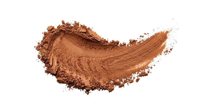 Brown powder makeup smear isolated on transparent background cosmetic foundation or bronzer stroke with grainy texture and shadow.