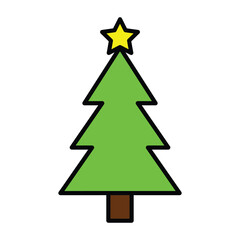 Fototapeta premium Green christmas tree with a yellow star topper