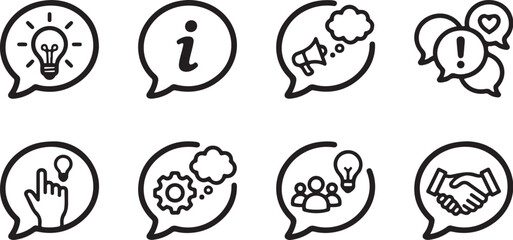 Fototapeta premium Set of eight simple speech bubble icons with symbols