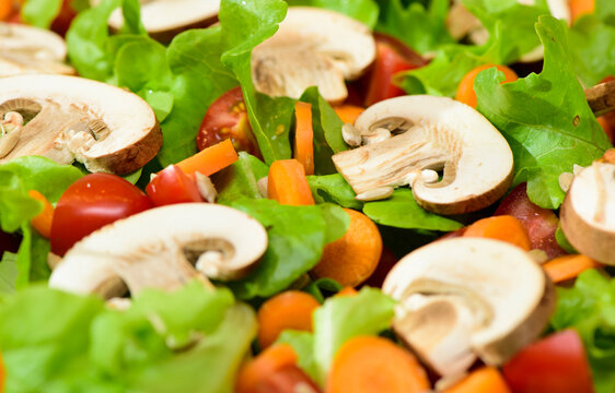 Frischer mediterraner italienischer Salat mit Pilze und Tomaten