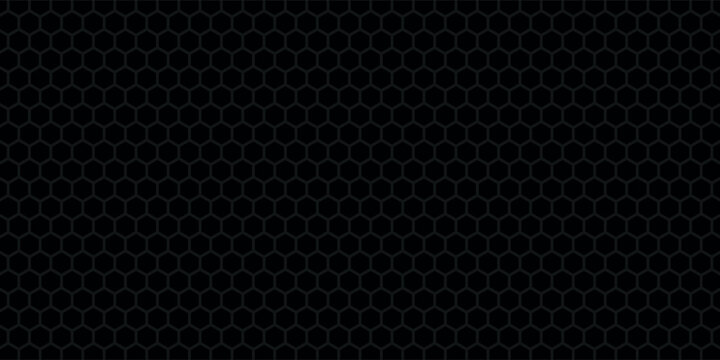 Repeating black hexagon pattern. Honeycomb background. Minimalist print with hexahedrons. Geometric mosaic texture. Ceramic floor surface, fence, or fishing net. Vector