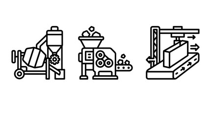 Obraz premium Industrial manufacturing and automated construction production line art icon set with manufacturing production automation industrial construction technology machinery engineering assembly