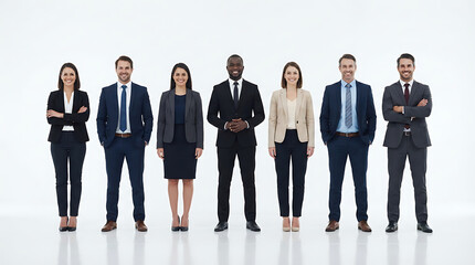 Fototapeta premium Diverse business professionals standing in a line wearing suits and dresses group people