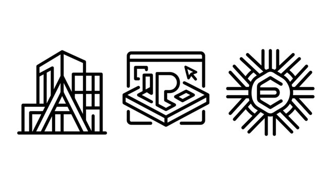 Architectural design and digital modeling technology icons with architecture modeling technology construction building planning structure blueprint development innovation infrastructure
