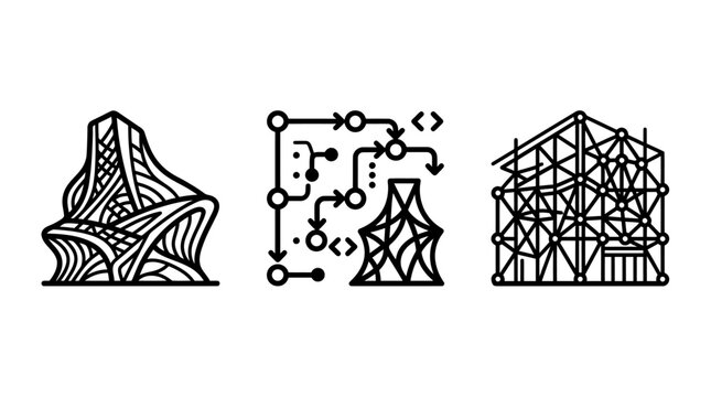 Parametric design and complex architectural structure development icons with parametric architecture structure development geometry algorithms software construction modeling innovation