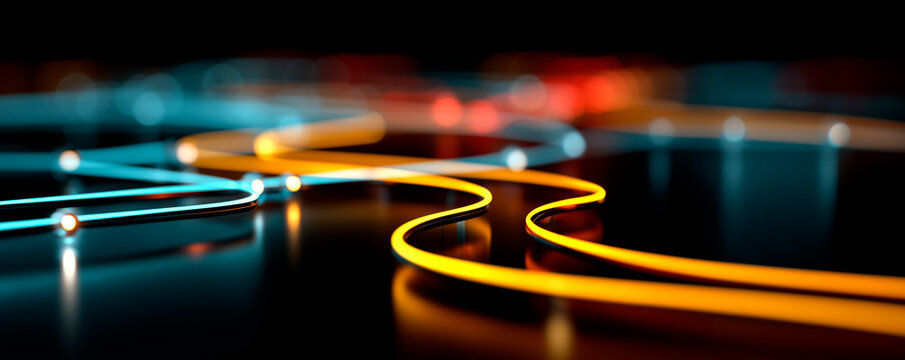 Yellow glowing roadmap checkpoints on dark background representing strategic business execution