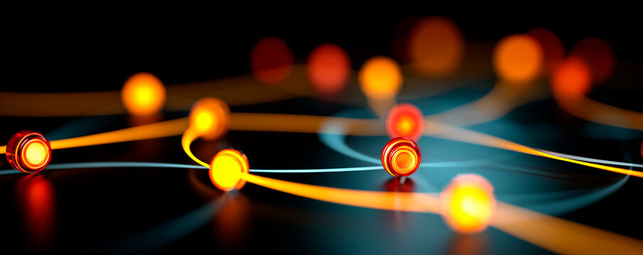Yellow glowing roadmap checkpoints on dark background representing strategic business execution