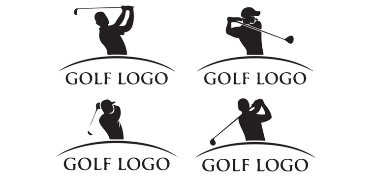 Golf Player Silhouette Logo Collection with Professional Swing Poses vector illustrator eps10