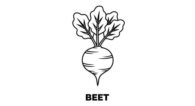 Minimalist line art illustration of a beet with leaves