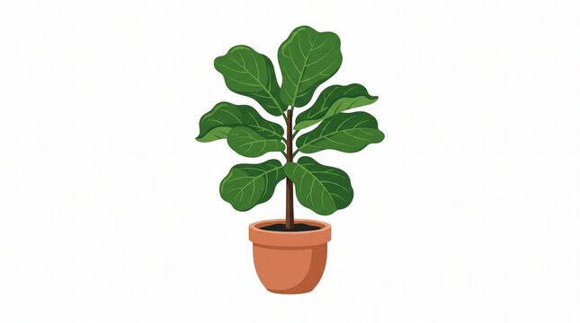 *A fiddle leaf fig tree in a terracotta pot. It has large glossy green violin-shaped leaves on a brown stem. Simple flat illustration on white background.*