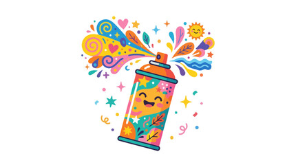 Naklejka premium Happy Spray Paint Can with Colorful Explosion and Stars