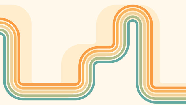 Abstract background of rainbow groovy Wavy Line design in 1970s Hippie Retro style. Vector pattern ready to use for cloth, textile, wrap and other.