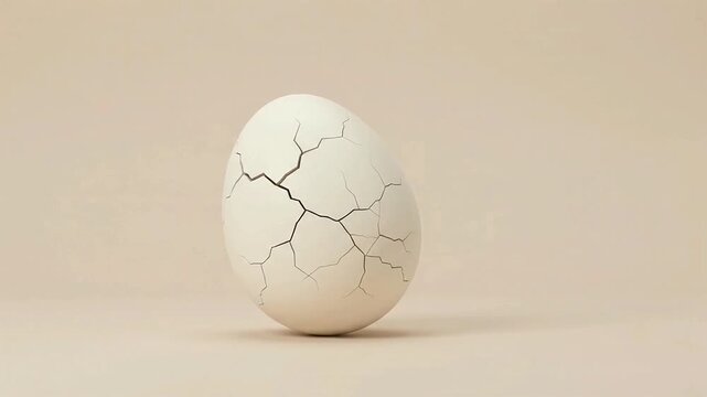 White egg with spreading cracks vector 3D animation isolated on blue background