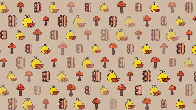 Cute Fruits and Vegetables Repeating Pattern Seamless Loop Background