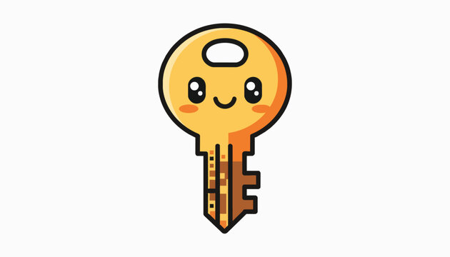 Smiling golden key character for cryptocurrency and digital security