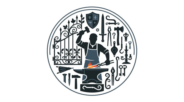 Blacksmith artisan logo design featuring metalworking tools and anvil.