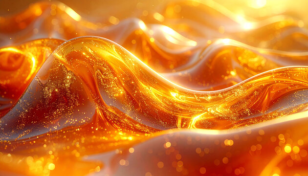 Abstract Liquid Gold Waves Flowing with Glittering Sparkles in Warm Sunlight