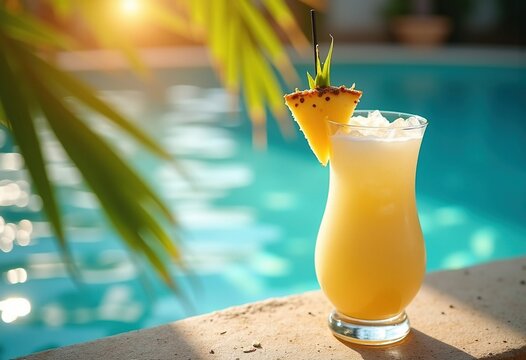Tropical Resort Poolside Beverage Elegant Pineapple Presentation Exotic Oasis Summer Vibes