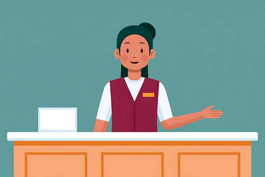 Friendly Receptionist in a Modern Office Environment: Engaging Customer Service Experience for Enhanced Business Interaction and Client Satisfaction