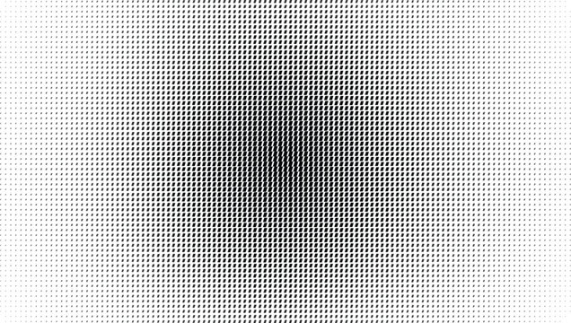 Dense halftone dot pattern with a central focus point creating a radial gradient effect on a white background, surface area