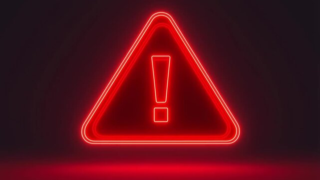 Red Warning Triangle Sign Animation Glowing Neon Attention Alert Symbol Loop Background