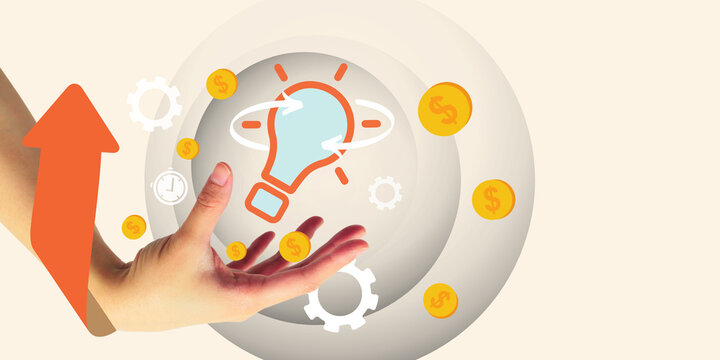 Light bulbs and ideas for different financial growth along with hands and gold coins representing earning from multiple sources