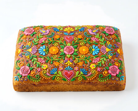 Colorful bread for Day of the Dead celebration with flowers and patterns