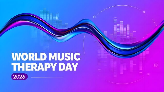 World music therapy day 2026 abstract concept with sound waves design wellness abstract