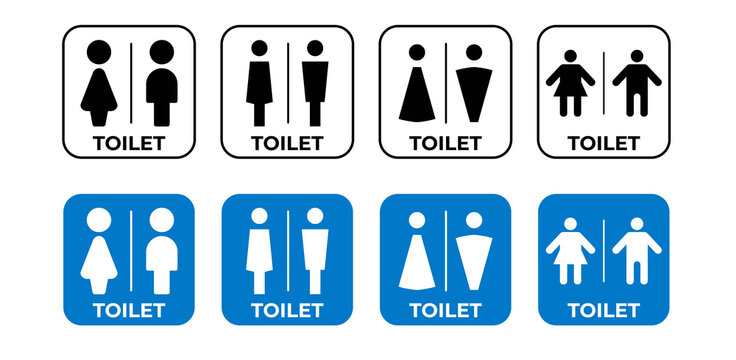 Men and women icons for toilet signs/pictograms in black and white, blue