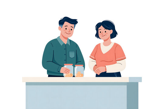 Enjoying Culinary Moments Together: A Cheerful Interaction Over Jars of Treats in a Cozy Kitchen Setting