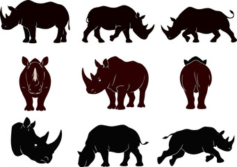 Fototapeta premium Rhino silhouette vector set in multiple poses and styles