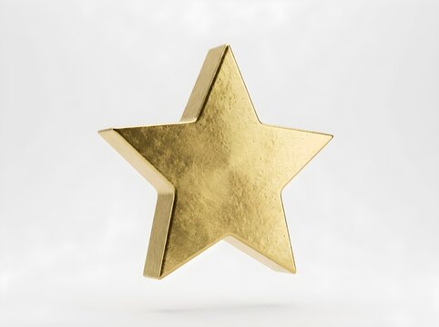 Gold star badge isolated on white background. Shiny metallic award symbol for success and achievement.