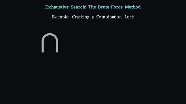 2D computer science animation explaining exhaustive search algorithm and brute force problem solving step by step