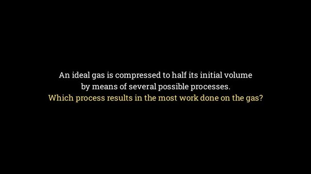 2D physics animation showing mechanical work done on an ideal gas during compression inside a piston with increasing particle velocity and pressure