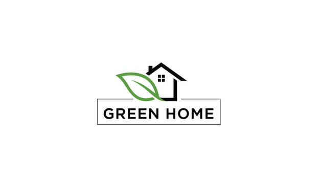 Eco friendly green home corporate logo design template featuring clean house silhouette combined with natural green leaf icon.