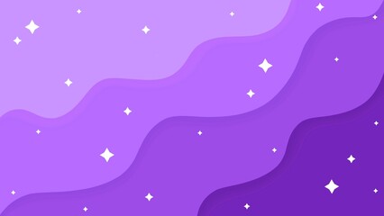 Fototapeta premium Lavender Purple Paper Cut Abstract Wavy Background. Layered Violet Purple Waves with White Sparkling Stars. Aesthetic Purple Wave Papercraft Vector Background. 