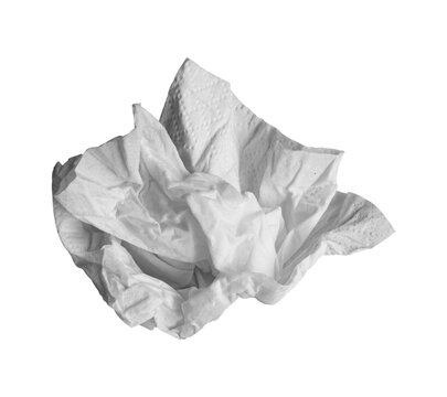 Crumpled white tissue paper isolated on transparent background with realistic soft texture.