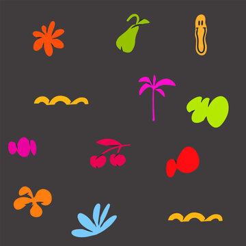 Hand drawn vector abstract simple contemporary art seamless pattern,creative cartoon decoration retro shapes,forms,and doodle objects,brutalism design concept.Organic freehand abstract design shapes.