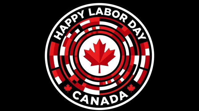 Happy Labor Day Canada badge. Red maple leaf emblem for Canadian holiday celebration.