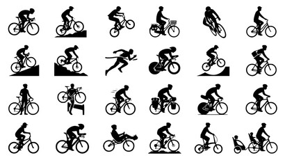 Obraz premium Cycling Man Silhouette Icon Set Bicycle Rider Vector Collection