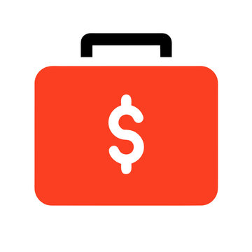 Briefcase icon with dollar sign representing business finance, money management and financial success, flat vector illustration